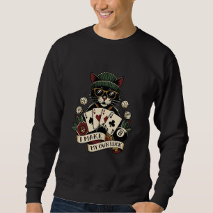 Sweatshirt Tatouage artistique de poker au chat noir de joueu
