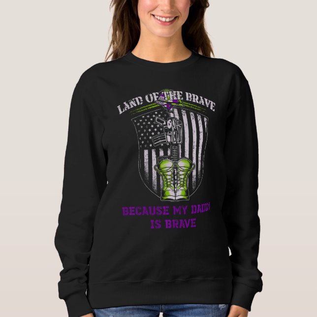 Sweatshirt Terre De La Liberté Mon Père Est Courageux Violet  (Devant)