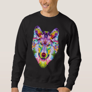 Sweatshirt Tête de loup coloré Visage d'art pour les loups Fa