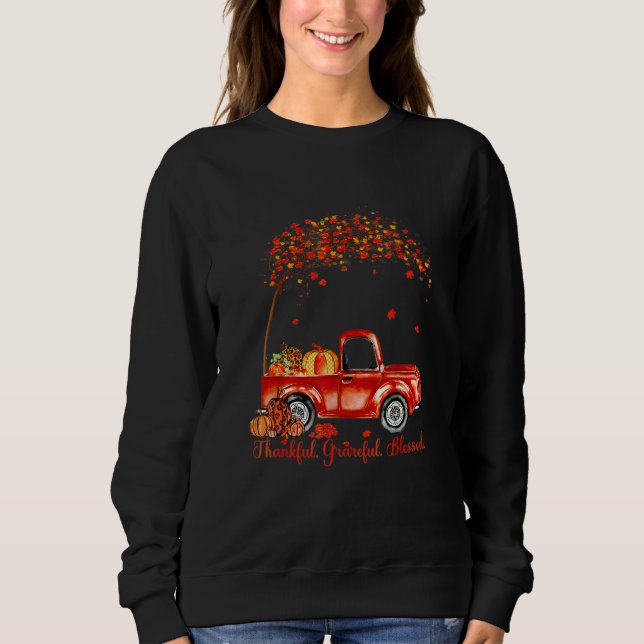 Sweatshirt Thankful Grateful Blessed Autumn Truck Falling Lea (Devant)