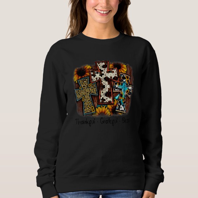 Sweatshirt Thankful Grateful Blessed Cross Bar Sunflowers Tha (Devant)