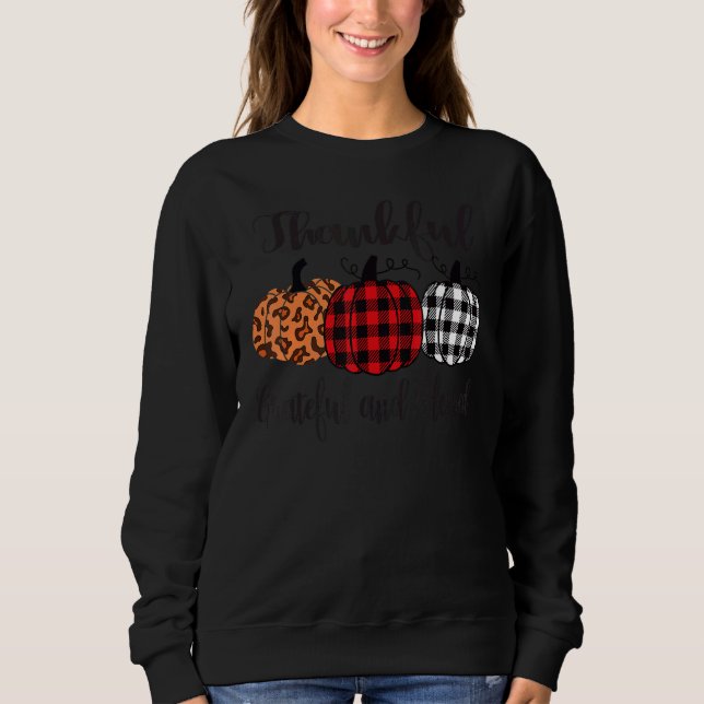 Sweatshirt Thankful Grateful Blessed Plaid Leopard Pumpkin Th (Devant)