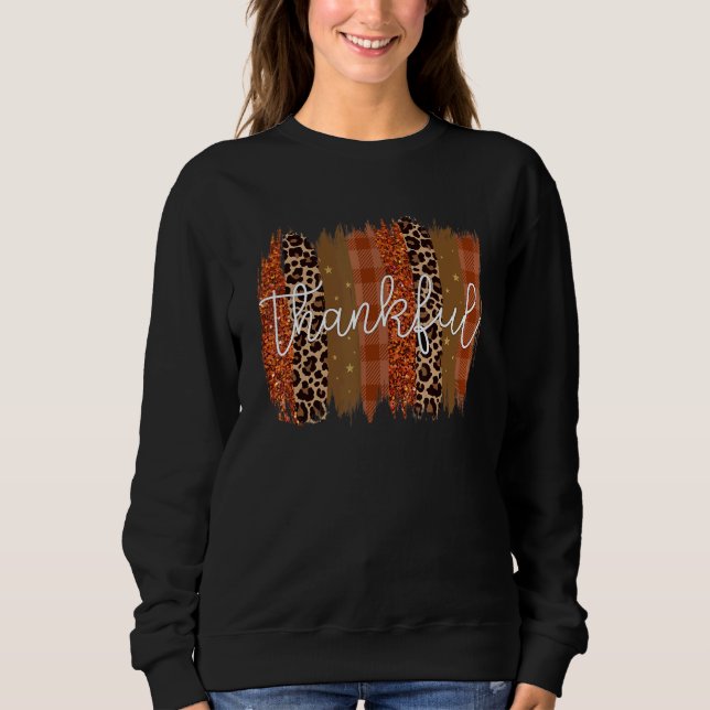 Sweatshirt Thankful Leopard Brushstrokes  Thanksgiving (Devant)