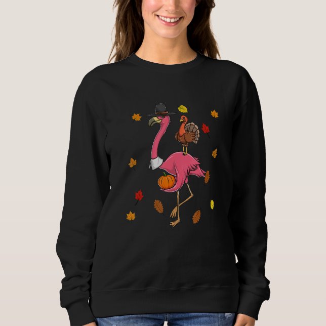 Sweatshirt Thanksgiving Pilgrim Flamingo With Turkey Cute (Devant)