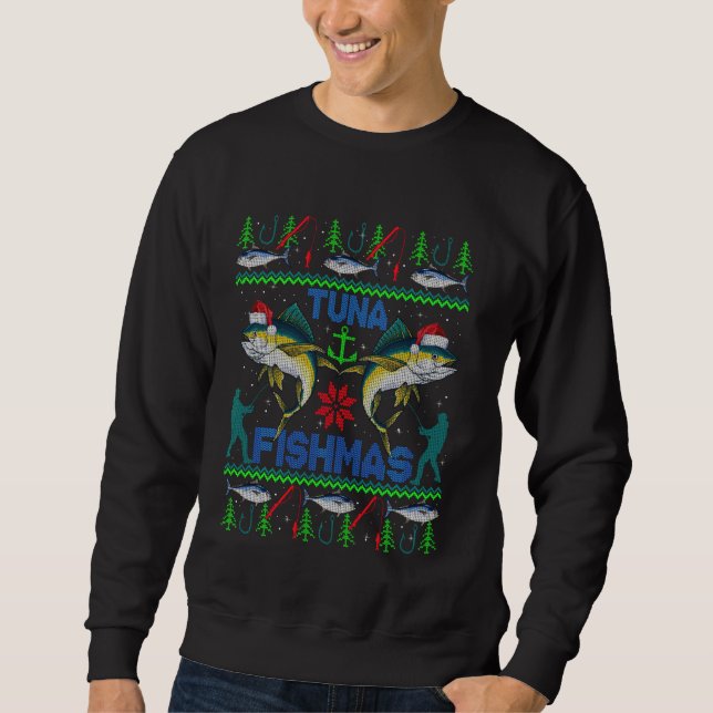Sweatshirt Thon drôle Pêcher laide doux de Noël (Devant)
