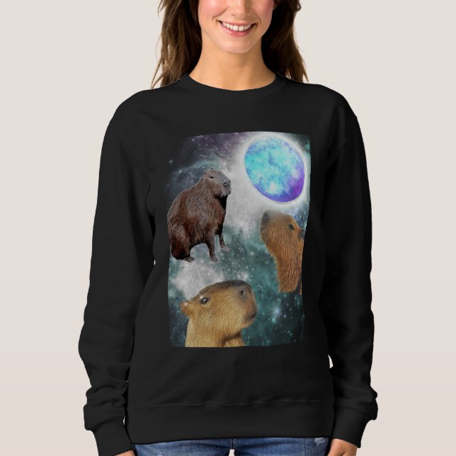 Sweatshirt Three 3 Moon Capybaras Space Rodent Animal Parody  (Devant)