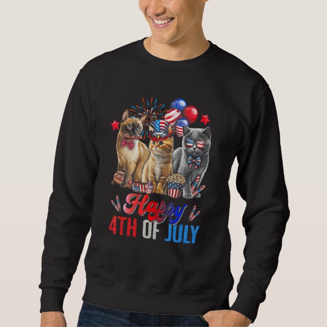 Sweatshirt Three Cats Happy 4th Of July Cat  Independence Day (Devant)