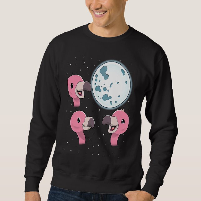Sweatshirt Three Flamingo Moon 3 Flamingos Howling At The Moo (Devant)