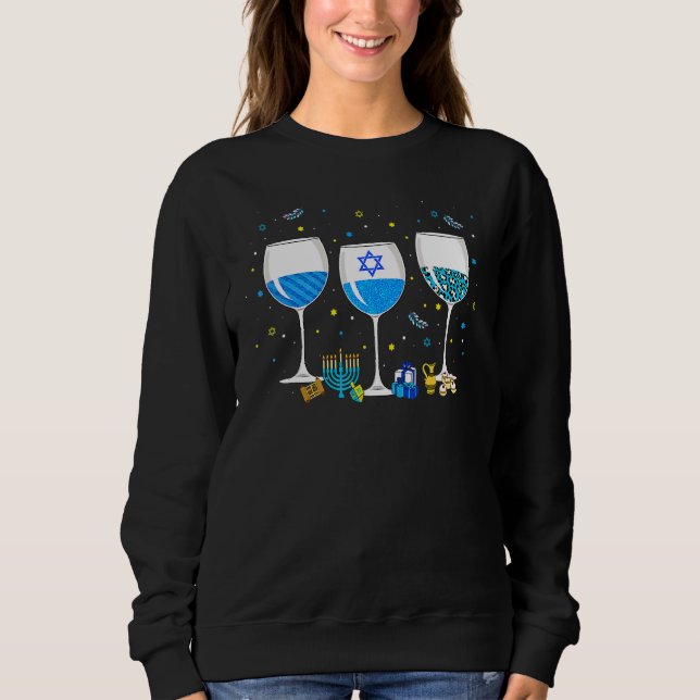 Sweatshirt Three Glass Of Wine Leopard  Drinker Hanukkah Part (Devant)