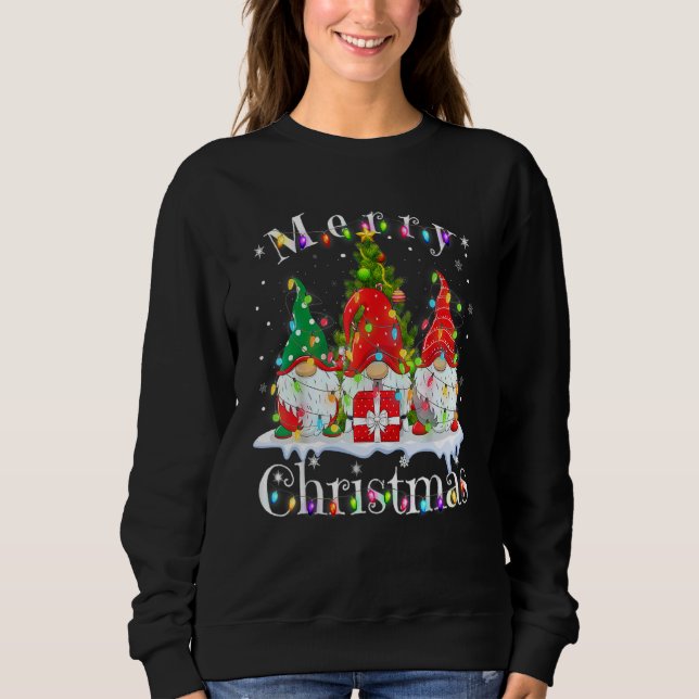 Sweatshirt Three Gnomes Matching Family Merry Christmas Tree  (Devant)