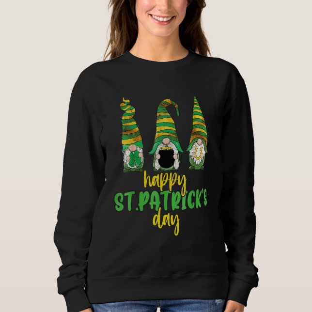 Sweatshirt Three Gnomes Shamrock Happy St Patrick's Day Go Lu (Devant)