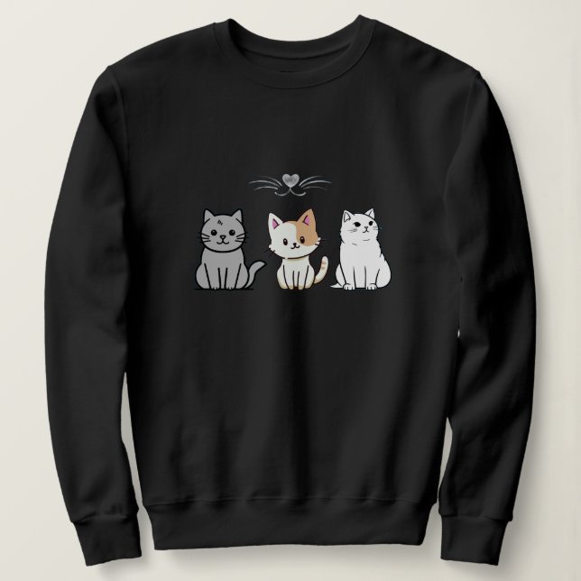Sweatshirt Three Sitting Cartoon Cats (Design devant)