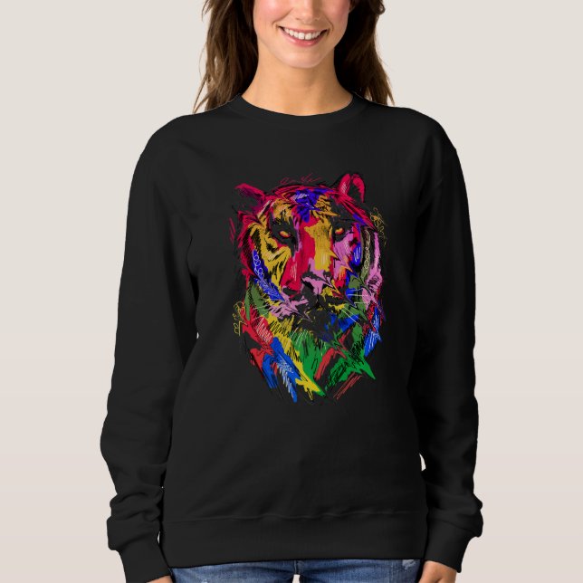 Sweatshirt Tiger Art Animal Lovers Colourful Premium (Devant)