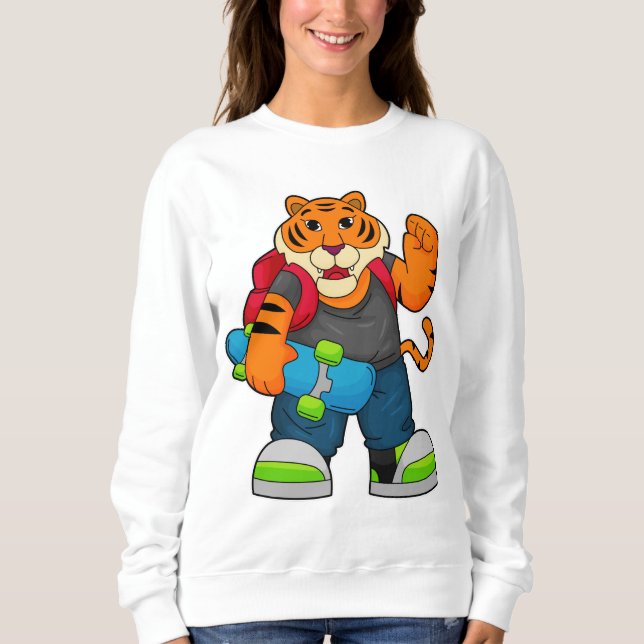 Sweatshirt Tiger comme patineur avec skateboard (Devant)