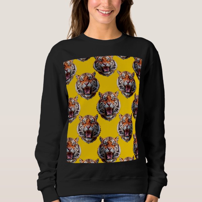Sweatshirt Tiger Head Pattern Design Yellow  (Devant)