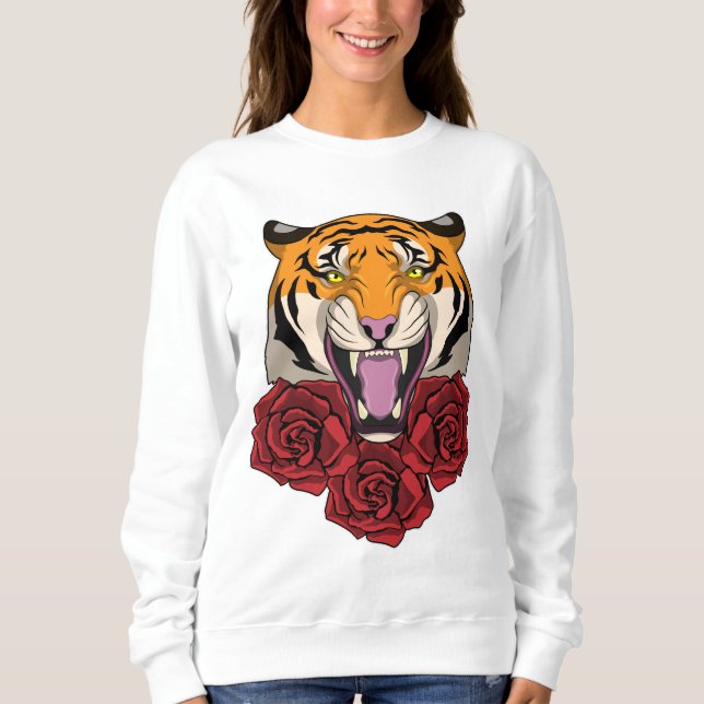 Sweatshirt Tigre avec Rose (Devant)
