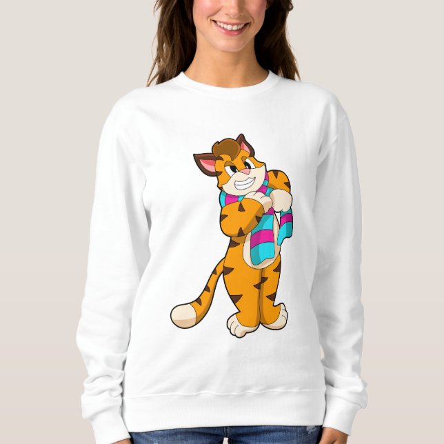 Sweatshirt Tigre en hiver avec Écharpe (Devant)
