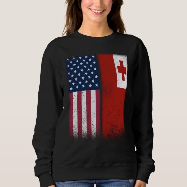Sweatshirt Tonga Tongan American Flags Proud USA Tonga (Devant)