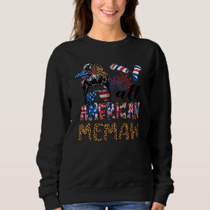 Sweatshirt Tous American Memaw Messy Bun Usa Drapeau Leopard