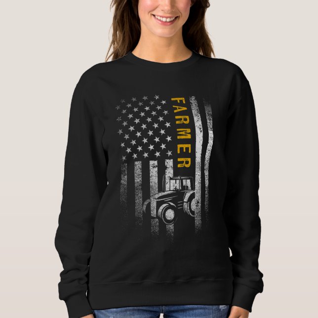 Sweatshirt Tracteur American USA Drapeau Funny Farmer Rancher (Devant)