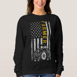 Sweatshirt Tracteurs Drapeau Américain Fermier Rétro Patrioti