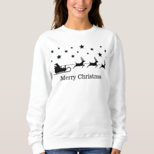 Sweatshirt Traîneau de Père Noël noir et cerf & texte Joyeux