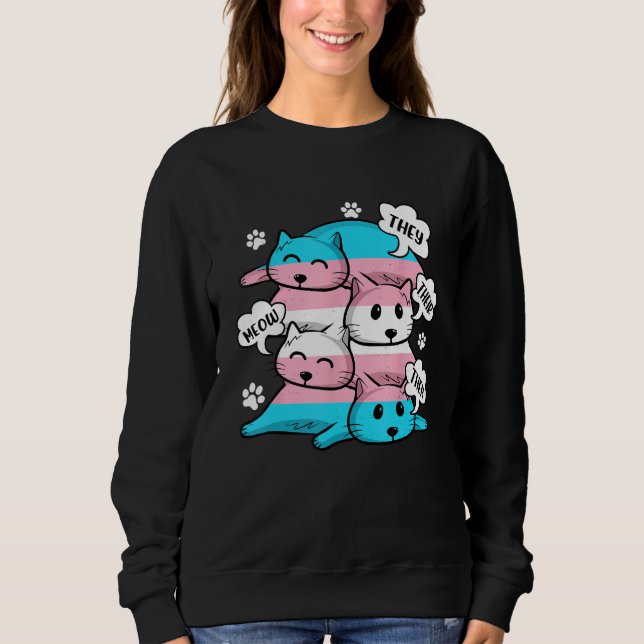 Sweatshirt Transgender Flag They Their Them Meow  Cat  LGBT (Devant)