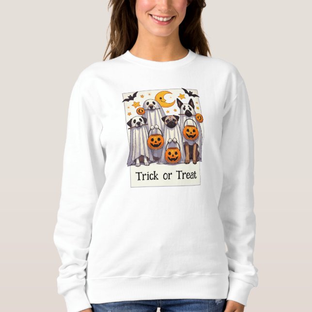 Sweatshirt Trick or Treat Cute Dogs in Ghost Costumes (Devant)