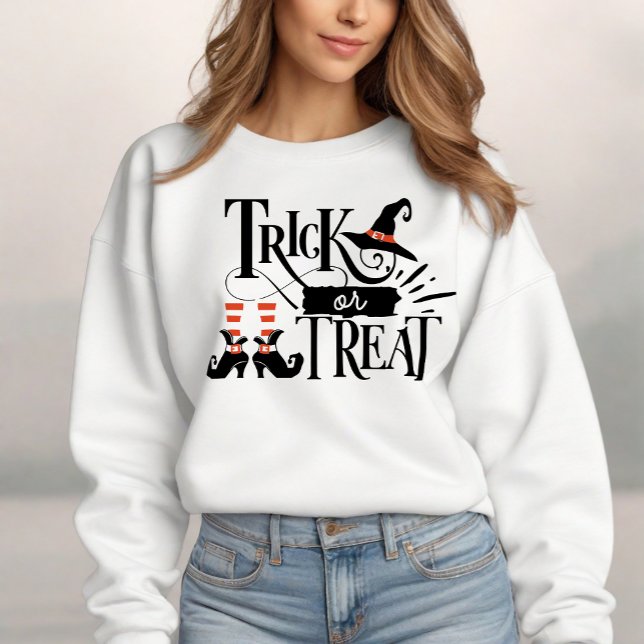 Sweatshirt Trick ou traiter Halloween Éffrayante mignonne sor (Celebrate Halloween with our "Trick or Treat" sweatshirt, featuring a fun witch-themed design.)