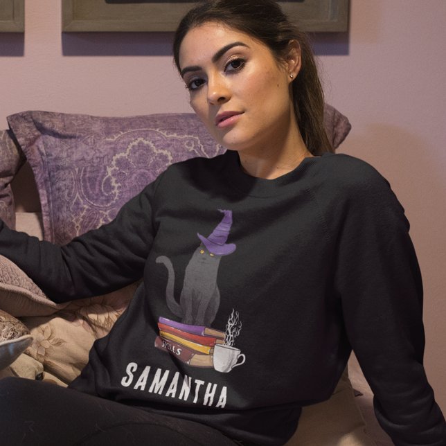 Sweatshirt Tricoter ou traiter moderne Chat noir femmes Hallo (Halloween Black Cat Womens Black Sweatshirt)