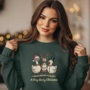 Sweatshirt Trio de drôles d'oies de Noël Père Noël Renne Bon