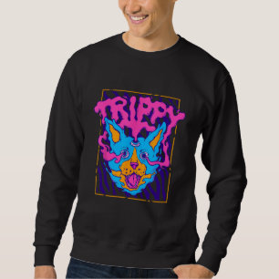 Sweatshirt Trippy Psychedelic Weird Cat Hippie Rave Weirdcore