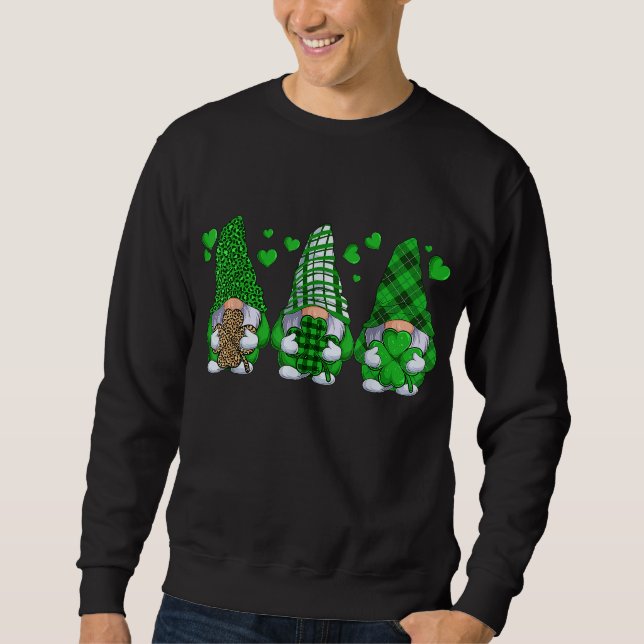 Sweatshirt Trois Gnomes tenant le Shamrock Leopard Plaid St P (Devant)