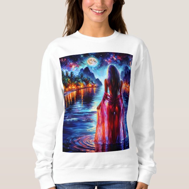 Sweatshirt Tropical moonlit fantasy woman in paradise (Devant)