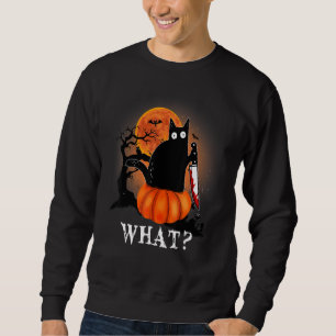 Sweatshirt Tueur Halloween Lune effrayante Chat noir avec cou