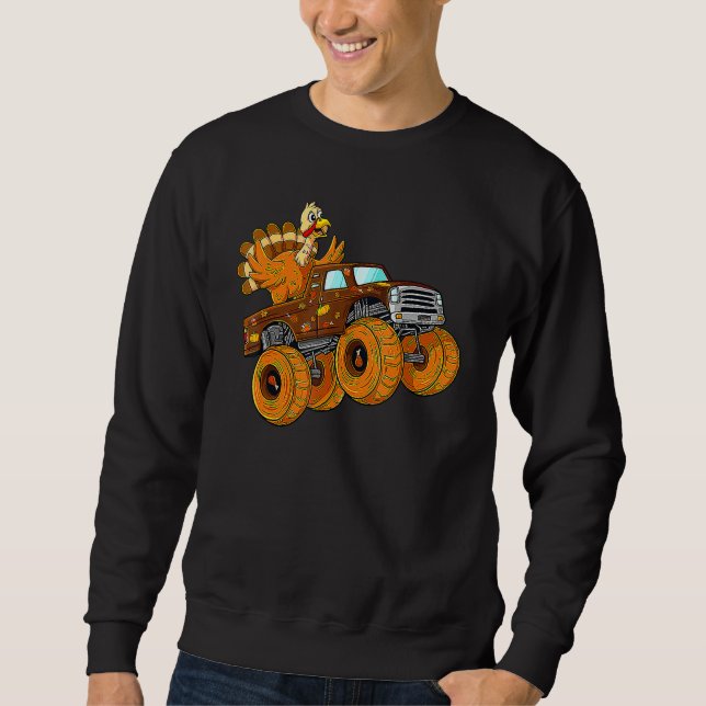 Sweatshirt Turkey Riding Monster Truck Thanksgiving Day Boys  (Devant)