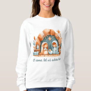 Sweatshirt Turquoise, Rusty Orange Noël Nativité religieuse