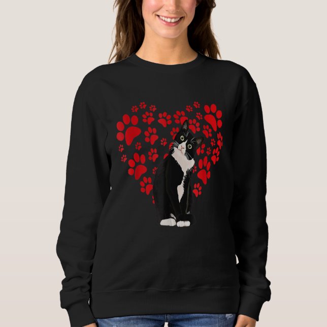 Sweatshirt Tuxedo Cat Valentine Heart Paw For Kitten And Cat  (Devant)