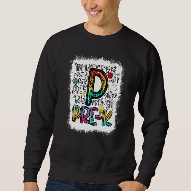 Sweatshirt Typographie pré-K blanchie Enseignant préscolaire  (Devant)