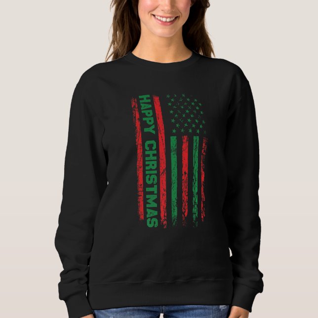 Sweatshirt Ugly Christmas Sweater USA Flag Retro  Merry Chris (Devant)