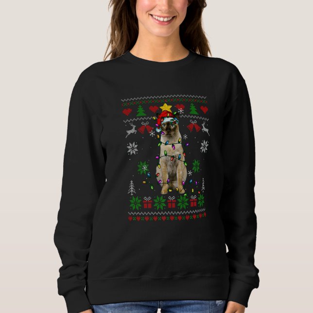 Sweatshirt Ugly Christmas Tonkinese Cat Lights Santa Hat (Devant)