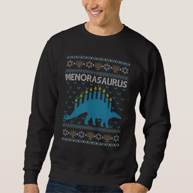 Sweatshirt Ugly Hanukkah Sweater  Dinosaur Menorasaurus (Devant)