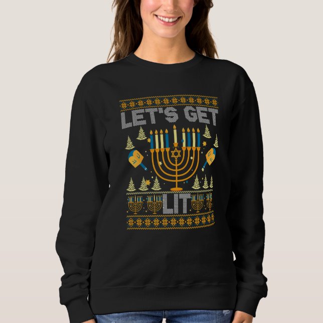 Sweatshirt Ugly Hanukkah Sweater  Let's Get Lit Drinking (Devant)