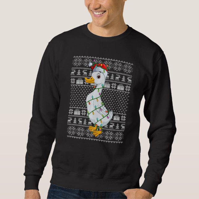 Sweatshirt Ugly Sweater Style Xmas Lights Santa Duck Bird Chr (Devant)