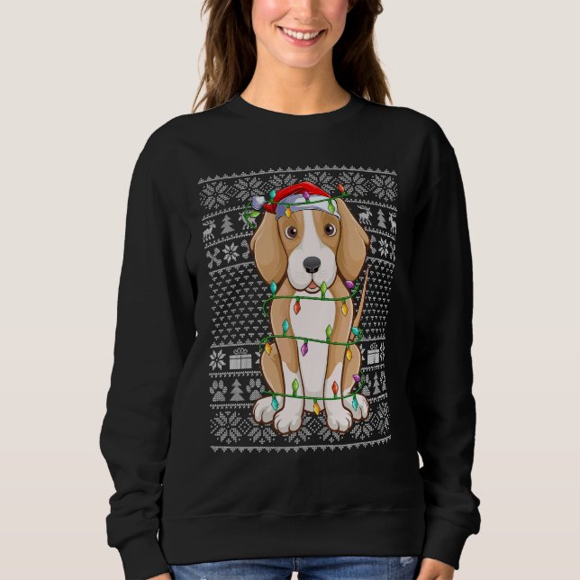 Sweatshirt Ugly Sweater Style Xmas Lights Santa Foxhound Dog  (Devant)