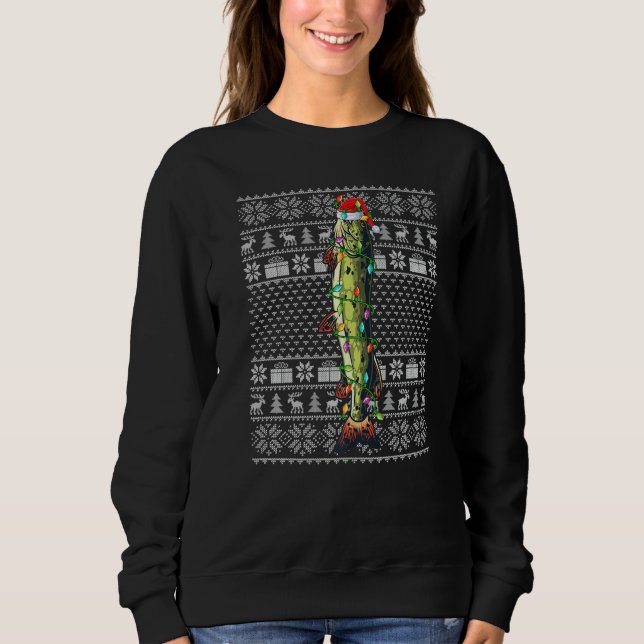 Sweatshirt Ugly Sweater Style Xmas Lights Santa Pike Fish Chr (Devant)