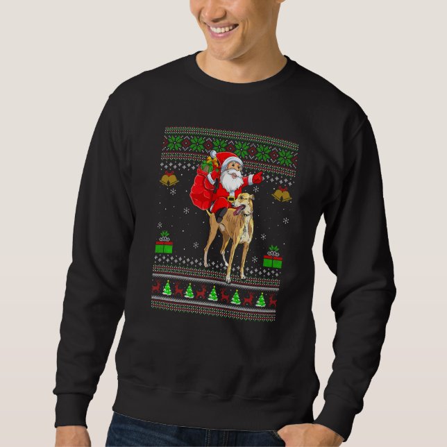 Sweatshirt Ugly Xmas Santa Riding Greyhound Dog Christmas (Devant)