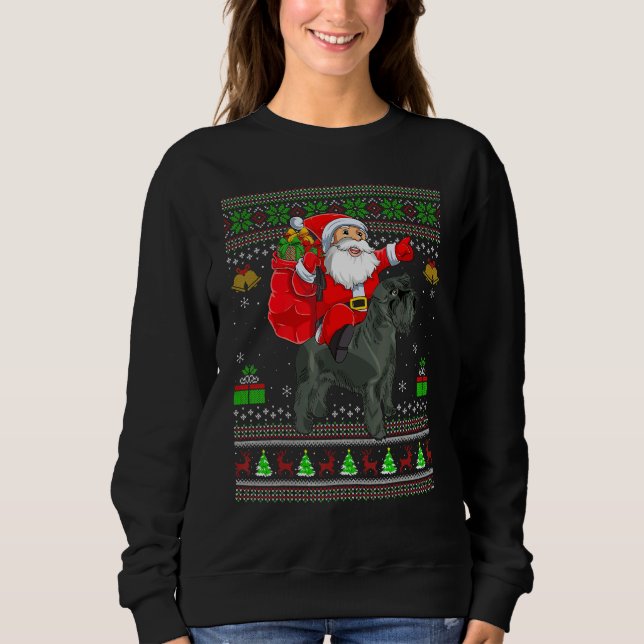 Sweatshirt Ugly Xmas Santa Riding Miniature Schnauzer Dog Chr (Devant)