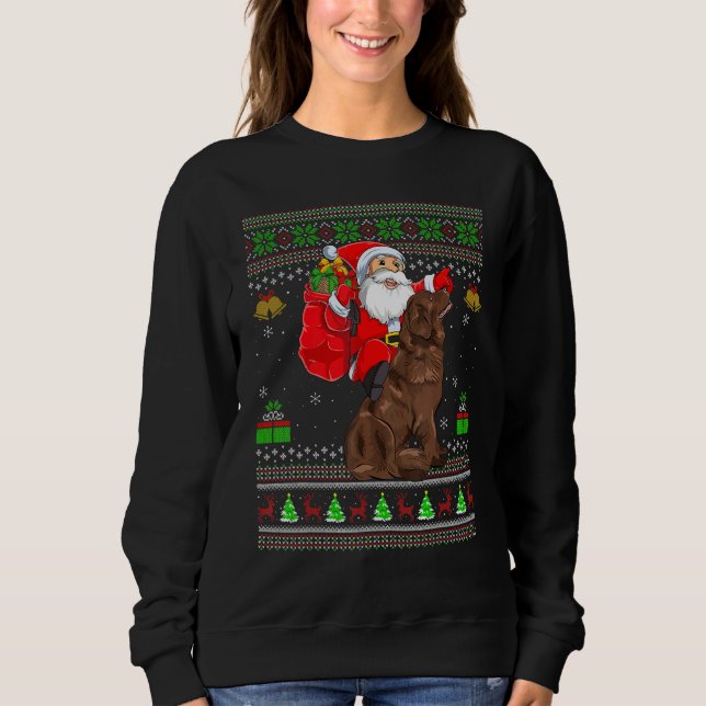 Sweatshirt Ugly Xmas Santa Riding Newfoundland Dog Christmas (Devant)