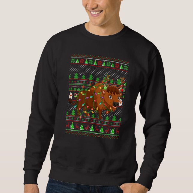 Sweatshirt Ugly Xmas Sweater Style Lighting Bison Christmas (Devant)